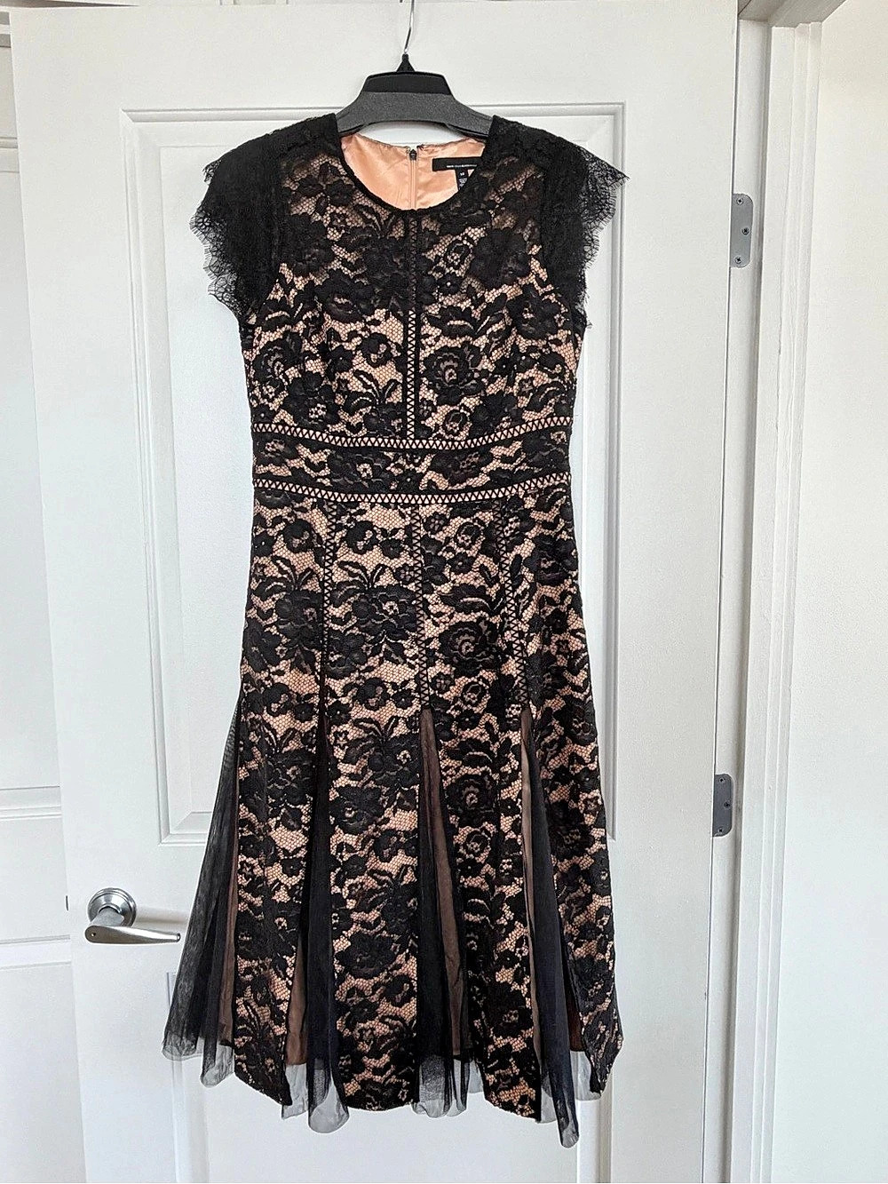 White House Black Market Floral Lace Midi Dress Black & Pink Size 10